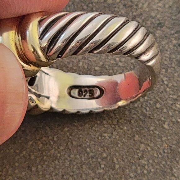 David Yurman 14k & Sterling Ribbed Cigar Band Ring - Picture 8 of 14